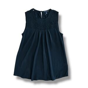 Banana Republic 100% Silk Black Sleeveless Blouse Top‎ M Cutout Neckline
